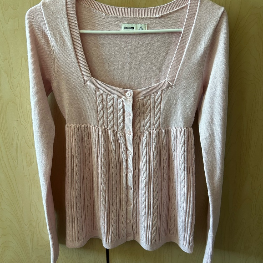 Hollister Light Pink Cable Knit Cardigan